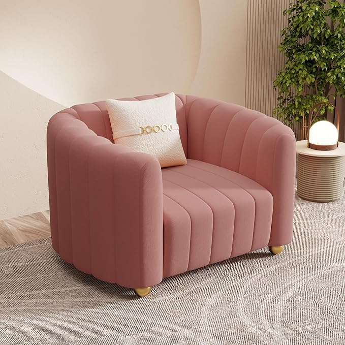 Modern Pink Velvet Sofa Chair for Living Room 42 Single Sofa with Gold Metal Sphere Legs (Pink 1S)