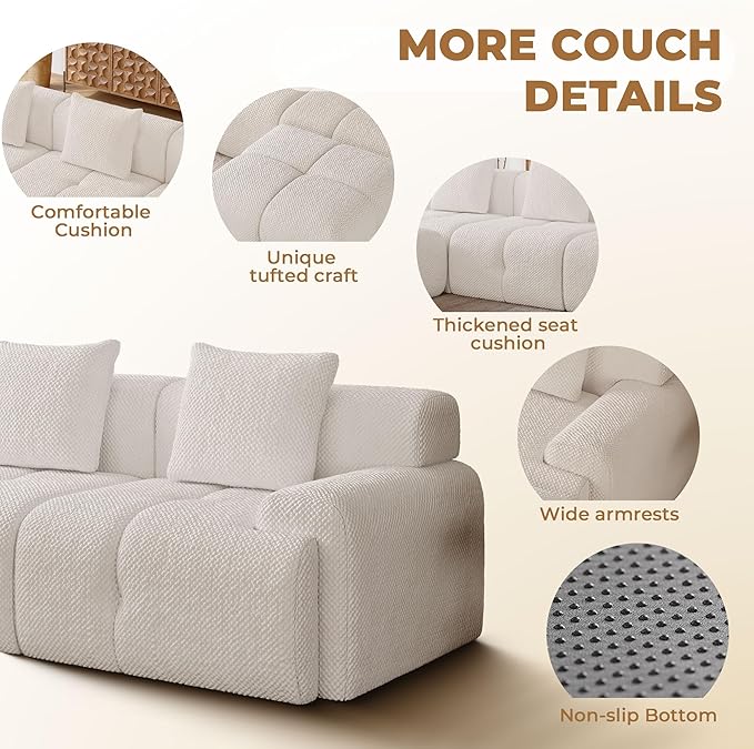 104 Modern L Shaped Modular Sectional Sofa 4 Seater Convertible Chenille Cloud Couch Sofa Set Boneless Couches for Living Room with Ottoman No Assembly Required White