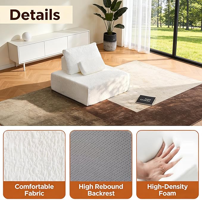 ADORZ Modular Sofa Single Seat Cloud Couch Module with Pillow No Assembly Required 1-Person Chair for Living Room Bedroom White