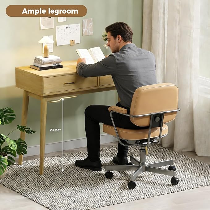 Small Wood Desk with Drawers - 40 Inch Home Office Study Writing Desk for Bedroom Vanity Desk with 4 Solid Legs Modern Computer Desk for Small Spaces