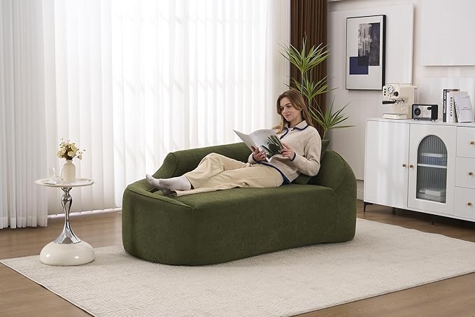 68 Curved Loveseat Sofa Modern Chenille Floor Couch with Pillow No Assembly Deep Seat Chaise Lounge for Bedroom Apartment Living Room Green