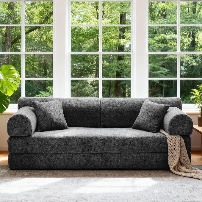 KEIKI 78 2Seat Sleeper Corduroy Sofa Couch for Living Room Apartment Living Family Friendly Homeowners Soft Plush Comfortable Cozy Relaxing Lounge Modern Contemporary Design Speckled Black
