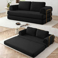 80 Convertible Sofa Bed Modern Corduroy Sleeper Sofa Folding Floor Couch with Golden Fixed-Shape Frame Black Boneless Loveseat Sofas Bed for Living Room Bedroom No Assembly Needed