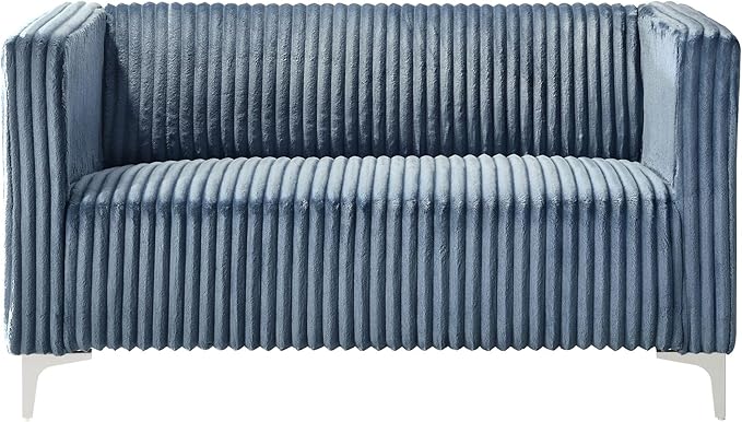 HOME DESIGN Gavin Velvet Square Arm Loveseat with Plush Cushions and Modern Upholstery Durable Frame Blue