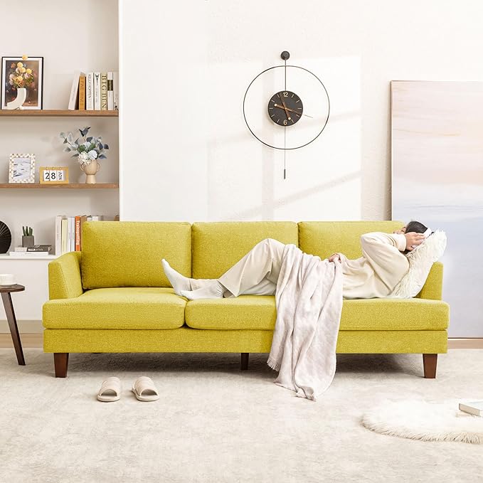 89 3-Seater Sofa Deep Seat Sofa with Comfy Cushion Mid Century Modern Couches for Living Room Upholstered Comfy Sofa Couch for Bedroom Apartment Yellow