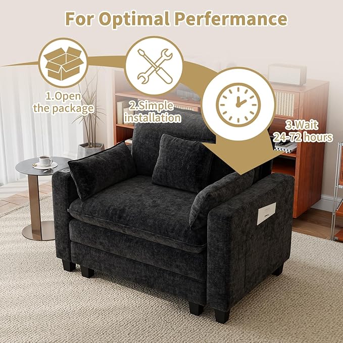 Accent Chair for Living Room with Smart Charging Module Oversized 45.25 Chenille Fabric Armchair Mid Century Modern Single Sofa Chair Comfy Reading Chair for Bedroom Apartment Waiting Room