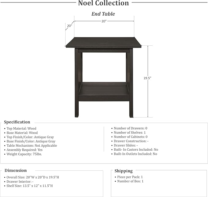 Lexicon Noel 3-Piece Coffee Table Set Antique Gray