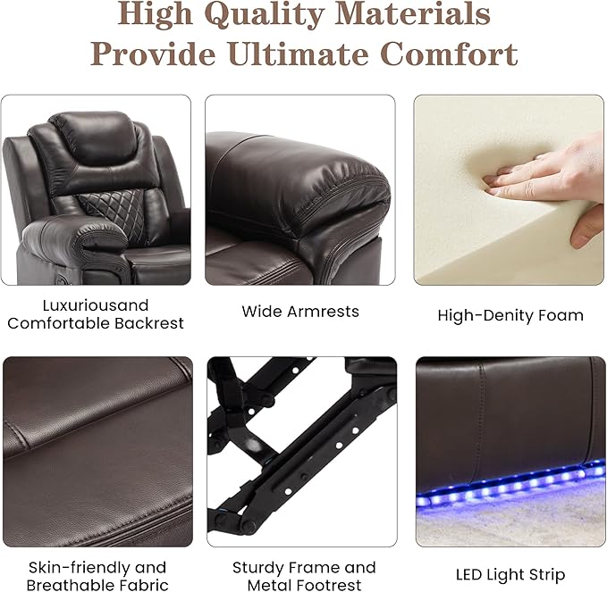 ERYE Manual Recliner Chair with LED Light Strip for Living Room Bedroom Manual Reclining Home Theater Seating Armchair Faux Leather Tufted