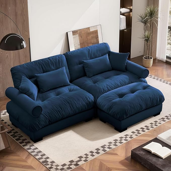 SoarFlash L Shaped Couches for Living Room Small Sectional Sofa Set with Reversible Chaise Modern Designed Sleeper Sofas and Modular Couch Function Suitable for Small Spaces in Apartment Blue