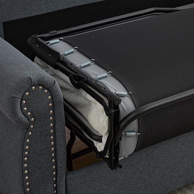Pull Out Sofa Bed with Mattress Included Convertible Futon Oversized Chenille 3 Seater Loveseat Sleeper Sofa Couch Bed with Rivet Decoration &amp Rolled Arms for Guest Room Office Living Room Grey