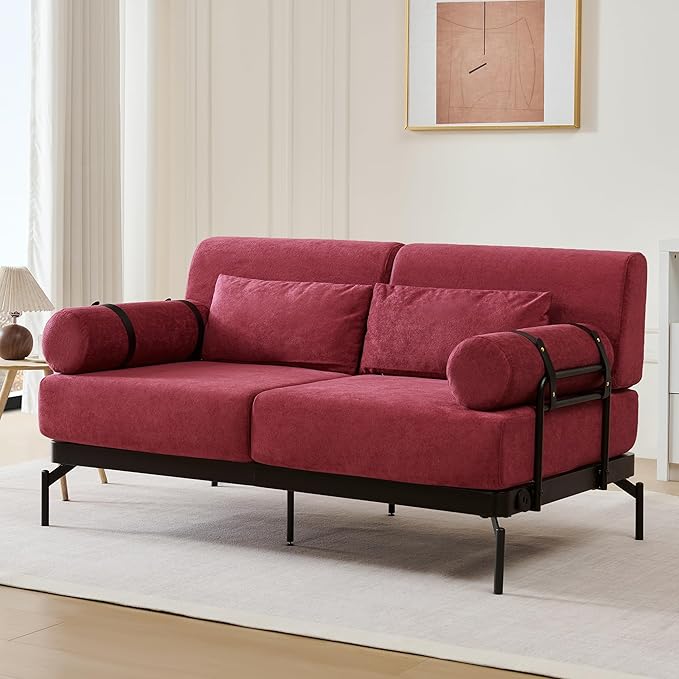 Merax Modern Loveseat Sofa 59 Sofa Couch 2-Seater Sofa with Flexible USB Ports Unique Cylindrical Armrests for Living Room Red