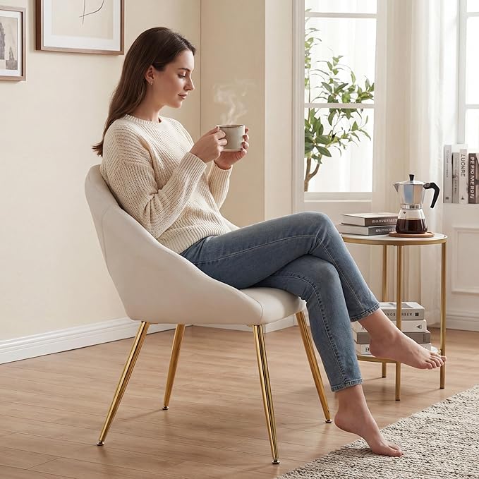 Modern Dining Chairs Set of 2 Living Room Chairs with Gold Metal LegsVelvet Vanity Chair Waiting Room Chairs Accent Chair for Makeup Room Dressing Room Bedroom Home Office Beige