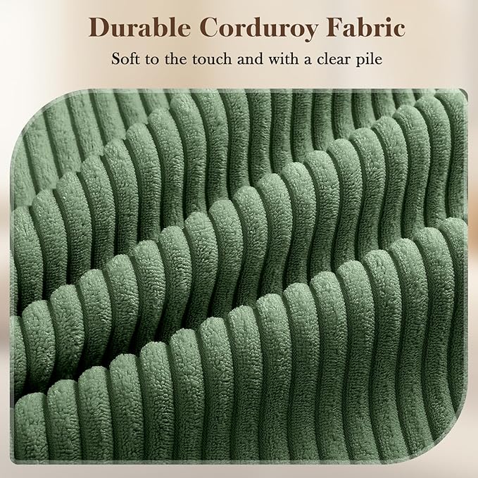 38.5 Green Corduroy Accent Chair Comfy Deep Seat Armchair with Spring Cushion Modern Reading Sofa for Living Room Bedroom