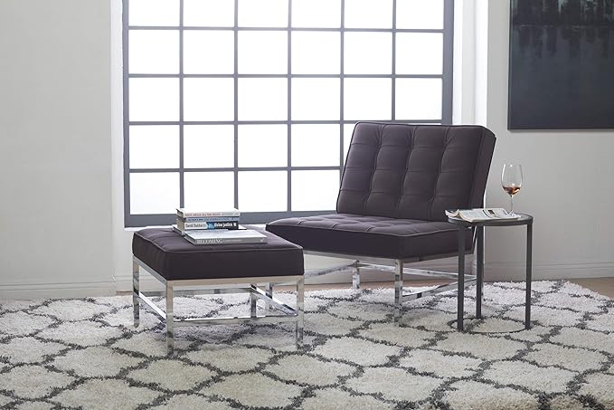 Studio Designs Home Modern Ashlar Velvet Accent Chair Lounge Chair for Living Room Bedroom or Office Polyester Fabric in Mink Brown Chrome