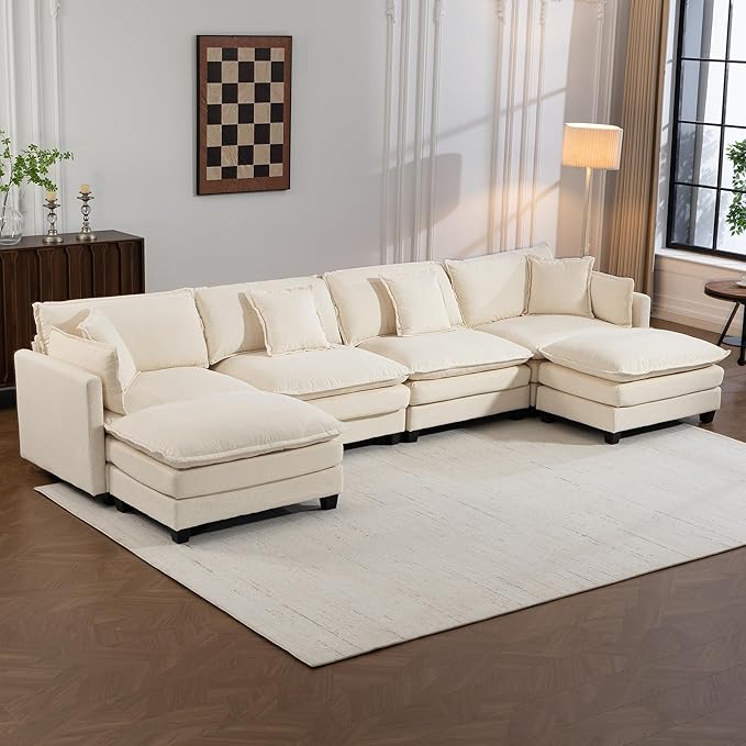 Sectional Cloud Couch 150 Modular Sofa with Ottoman and Pillow for Living Room Deep Seat Couches Modern Cloud Couch for Bedroom and Apartment