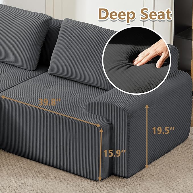 KIGOTY Modular Sectional Sofa 4 PCS Comfy Cloud Sectional Couch with Deep Seat Corner Sofas Modern Boneless Couch for Living Room No Assembly RequiredGrey