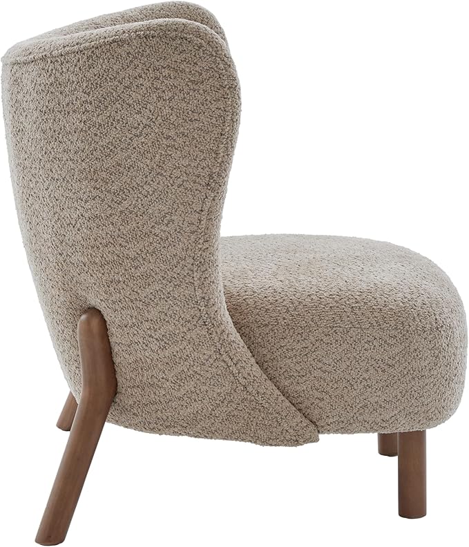 Scott Living Aurora Boucle Upholstered Wingback Accent Chair Solid Wood Living Room Slipper Chair Bedroom Comfy Reading Chair Brown