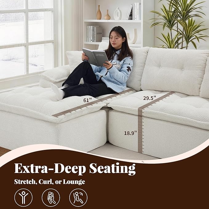 110 Modular Sectional Sofa Cloud Sectional Couch with Ottoman Modern L Shaped Sofa with Deep Seat Upholstered Boneless Couch for Living Room with Layered Cushion No Assembly Beige