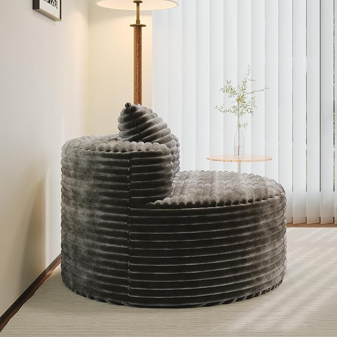 Accent Chair Living Room Chairs with Pillow Living Room Accent Chair with Comfortable Corduroy Round Chair for Living Room (Grey)