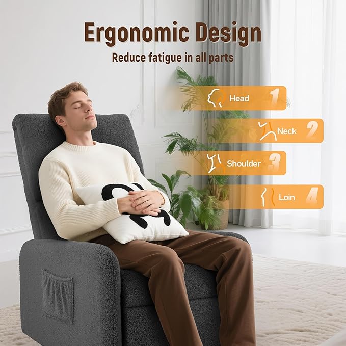 360° Rocking Chair Nursery Rocker Chair with Side Pockets Glider Nursing Chair with Steel Structure Base Small Chair for Small Spaces Sherpa Swivel Accent Chairs for Living Room Nursing