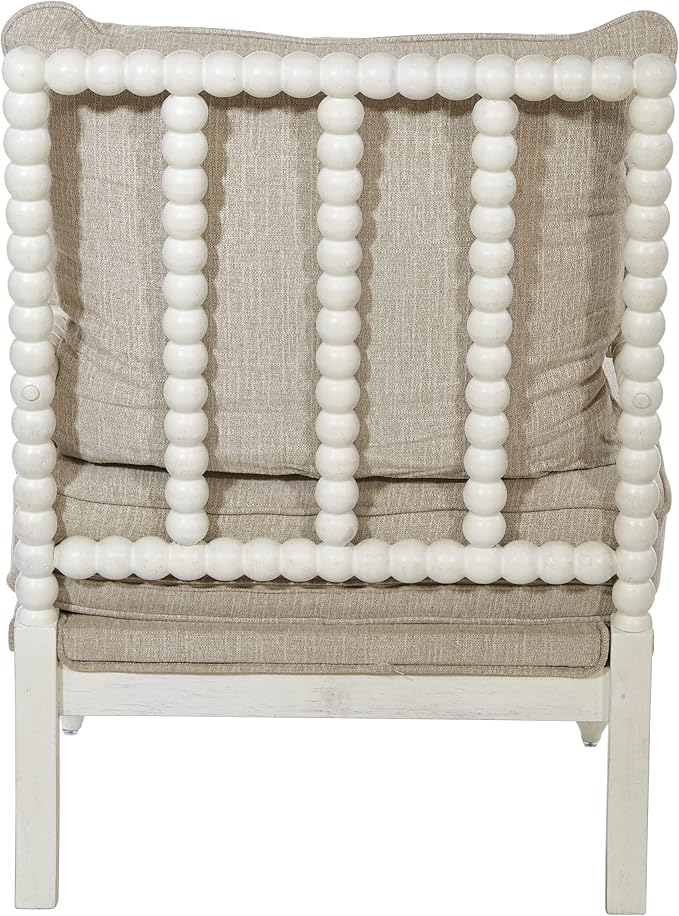 OSP Home Furnishings Kaylee Spindle Accent Chair with Antique White Wood Frame Beige Linen Fabric