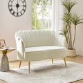 Velvet Upholstered Loveseat Sofa with Gold Metal Legs Modern Comfy Small Love Seat with Flower Shaped Back 2-Seater Sofa Accent Couch for Living Bedroom Leisure Areas