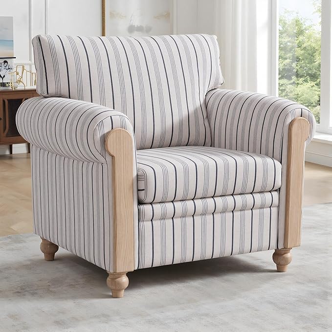 2 Single SofasSoft Armchair with Durable Stripe Fabric and Solid Wood LegsWingback Chair with Ergonomic SupportComfy Accent Chair for Living RoomBedroomor Small Spaces.(2 Armchairs)