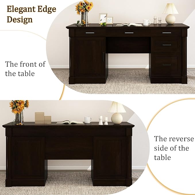 blini Large Farmhouse Executive Desk with DrawersWood Computer DeskEmbossed Texture Home Office Desk with File Cabinet Storage Cable Management Keyboard TrayWorking Table for Work Study Writing