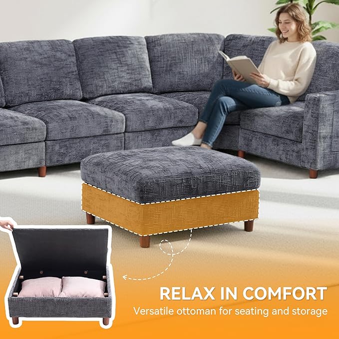 159 Inch Oversized Modular Sectional Sofa with Curved Corner Convertible U/L-Shaped Cloud Couch with Moveable SeatStorage OttomanCupholders Living Room Chenille Fabric Sofa | Breathable material