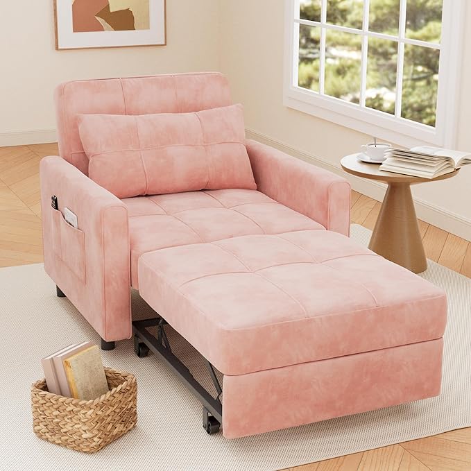 Gizoon Sofa Bed Chair 3 in 1 Convertible Pullout Single Sleeper Chair Bed with Adjustable Backrest Spacious Multifunctional Sofa Couches for Living Room Bedroom Apartment