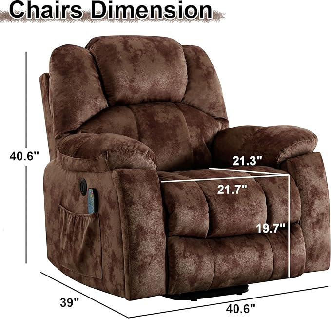 Bonzy Home Power Lift Recliner Chair with Massage and Heating Lift Chairs Recliner for Elderly Upholstered Comfy Power Lift Chair with 2 Hidden Cup Holders Side Pockets USB Port Brown