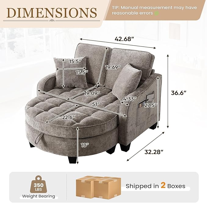 Oversized Chair and A Half Chenille Tufting Accent Cozy Reading Sofa Chair with Storage Ottoman Upholstered Loveseat Chaise Lounge Sofa with Adjustable Back for Living Room Office Sunroom Brown