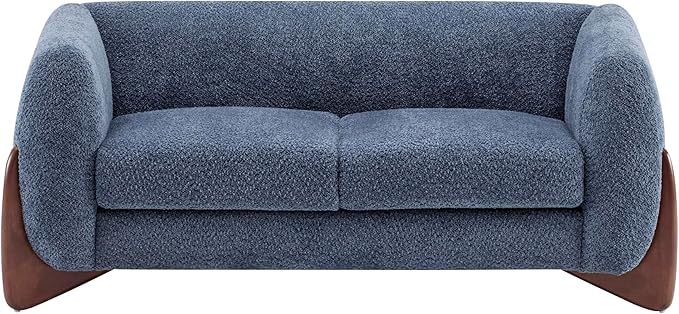 Christopher Knight Home Alma 63 Boucle Loveseat with Wood Legs 2 Seater Sofa Couches for Living Room Upholstered Couch Chair Soft Seating Lounge Sofa Chair Cozy Loveseat with Armrest Navy Blue