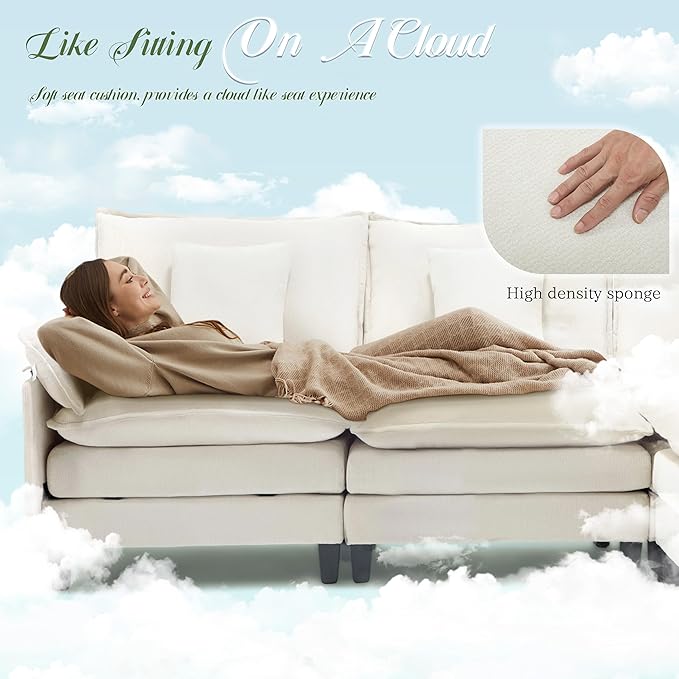 Comfy Cloud Couch with Movable Ottoman Modular Sectional Sofa 140 U Shaped Modern Sofa with Pillows Deep Seat Couches for Living Room Bedroom and Apartment Beige