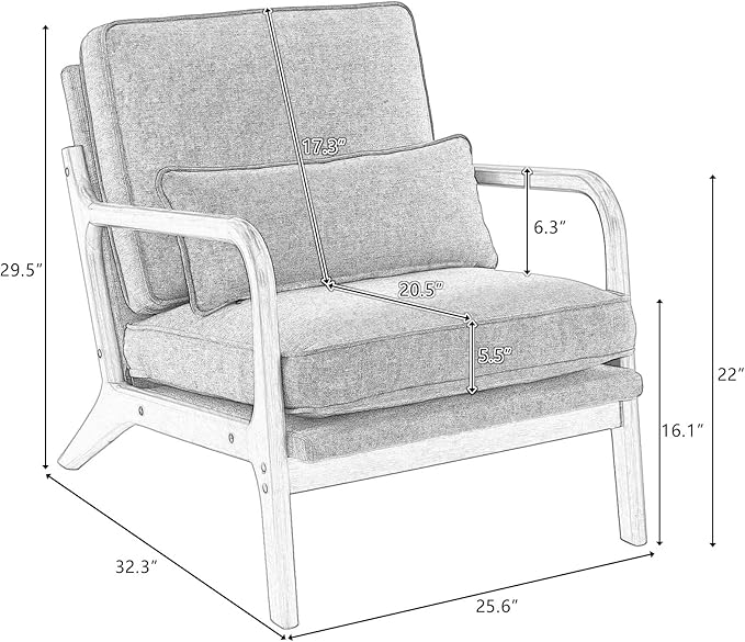 JOYBASE Lounge Accent Chair Mid Century Modern Chair Arm Chair Wood Frame Armchair for Living Room Bedroom (Dark Grey Bronzing Cloth)