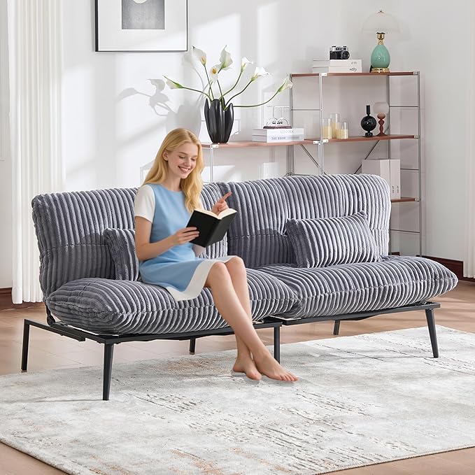 Memory Foam Futon Sofa Bed with Frame &amp Mattress Set - Comfy Mini Couch for Small Spaces &amp ApartmentsGray
