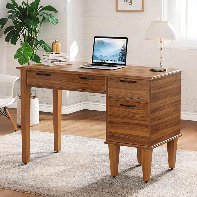Tribesigns Farmhouse Computer Desk with 3 Drawers 47 Office Desk with File Storage Writing Table for Home Bedroom Study Room Brown