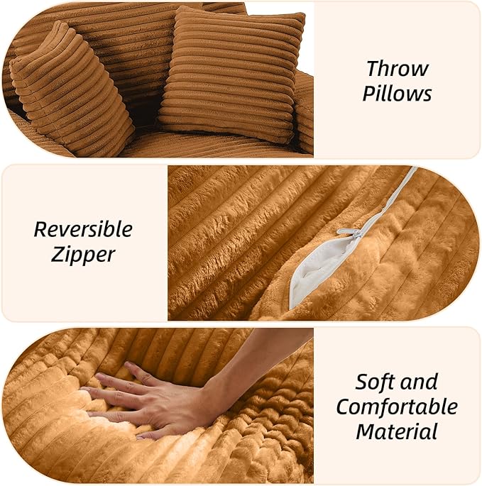 Oversized Chaise Lounge Chair Indoor Corduroy Sofa Bed with Throw Pillows Recliner Chair Comfy Large Deep Seat Sofa Couch for Living Room Bedroom Apartment (Orange)
