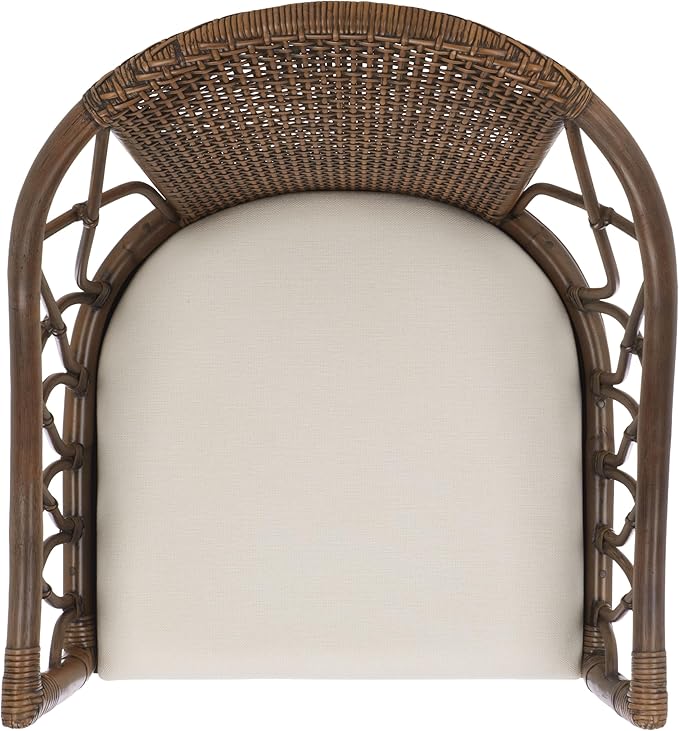 SAFAVIEH Home Collection – Miyomi Brown Rattan Arm Chair with Ivory Seat Cushion Coastal Modern Design Fully Assembled (ACH4900A)