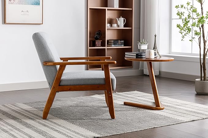 Leisure Chair with Solid Wood Armrest and Feet Mid Century Modern Accent Chair for Living Room Bedroom Studio Chair