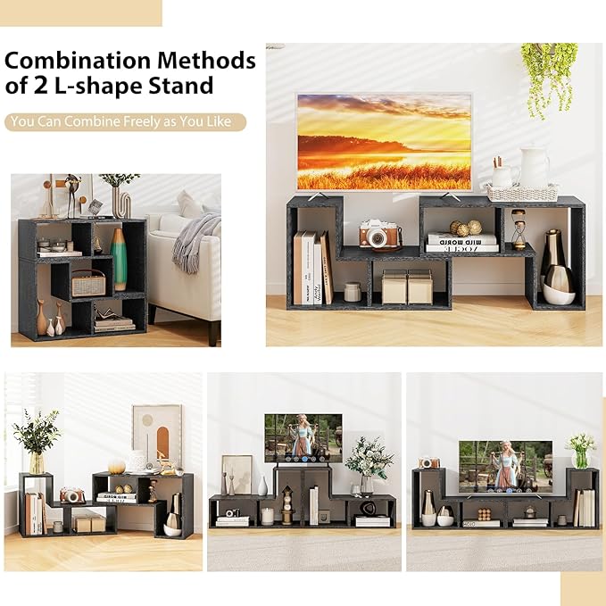 Tangkula 3 Pieces Console TV Stand Free-Combination Entertainment Center for 50 55 60 65 Inch TV Minimalist Modern TV Table Media Stand DIY Open Storage Bookcase for Living Room (Black Wood Grain)