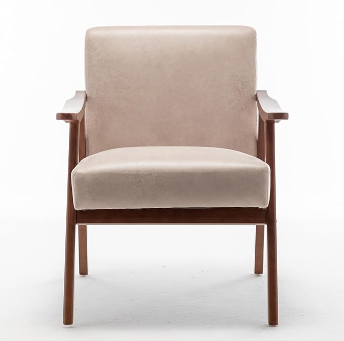 Accent Chair with Microfiber Upholstery and Solid Wood Frame Classic Mid-Century Modern Living Room Furniture for Extra Seating Light Camel
