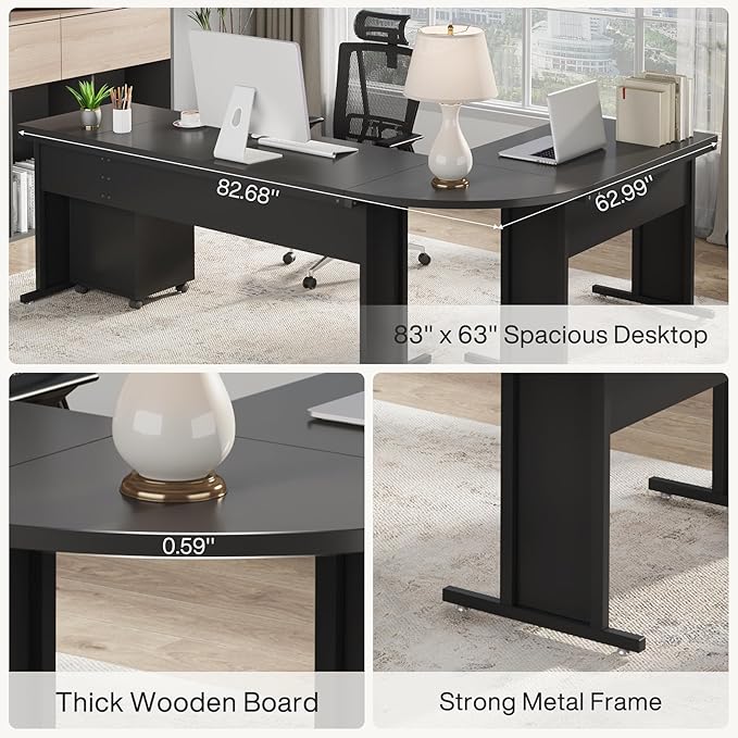 Tribesigns 83-Inch Large L Shaped Desk Reversible Executive Office Desk Modern Corner Computer Table Business Workstation for Home Office Black