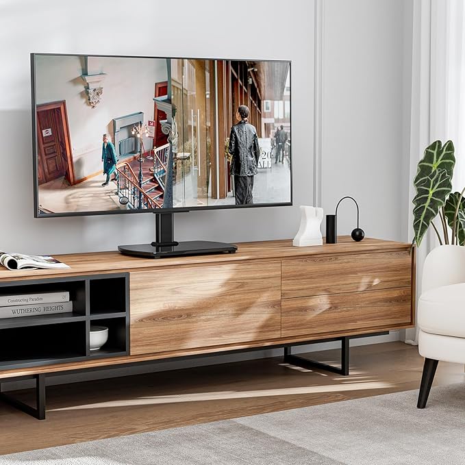 Universal TV Stand for 27-60 Inch TVs with Swivel Mount Height Adjustable Table Top TV Stand Mount Heavy Duty Tempered Glass Base TV Pedestal Stand Holds up to 88 lbs VESA 400x400mm