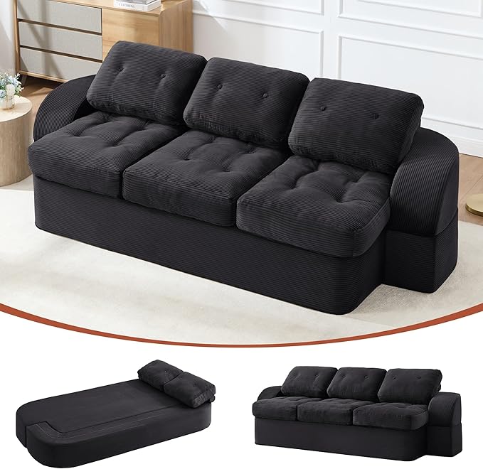 Convertible Sofa Bed3-Seater Boneless Couches for Living Room 2 in 1 Folding CouchFold Out Floor Couch with PillowsCloud Floor LoveseatFloor Futon Sleeper for Living Room Bedroom LoungeBlack
