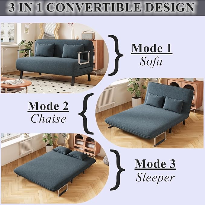 Tri-Fold Sofa Bed Twin Size Convertible Sleeper Sofa Bed with 6-Position Adjustable Backrest Velvet Upholstered Folding Chaise Lounge Couch for Home Office Gray