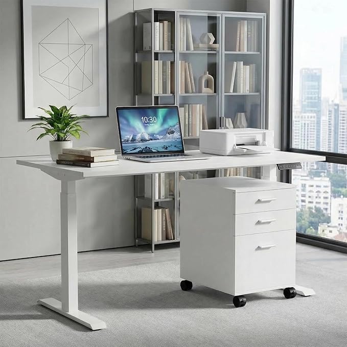 3 Drawer File Cabinet with WheelsPre-Assembled Brown Wood OrganizerFits A4/Letter Size for Home OfficeMobile Printer Stand Storage19 L x 16 W x 22 H (White)