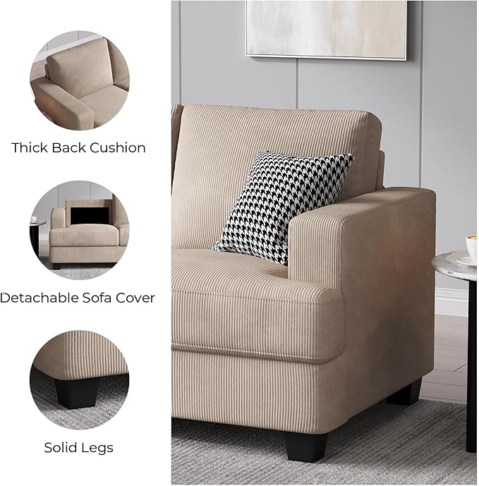 Fadware Sofa Couch 3 Seater Sofa with Suppleness Armrests Fabric Deep Seat Sofa with Upholstered Cushion&amp Backrests Modern Comfy Couch for Living Room Apartment