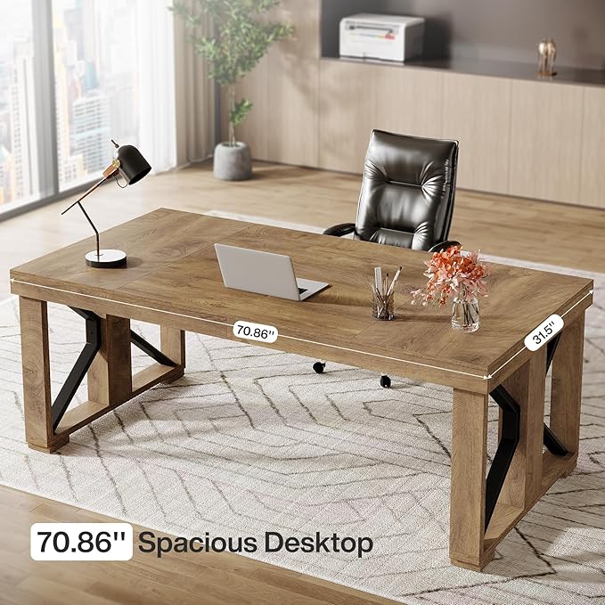 Tribesigns 70.87 Inches Executive Desk Large Wooden Computer Office Desk with Strong Double Pedestal Modern Simple Workstations Study Writing Table Business Furniture for Home Office Brown