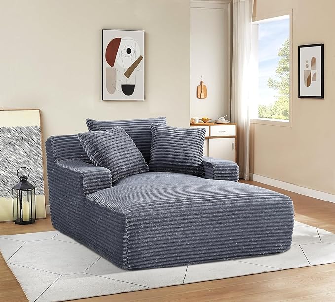 Container Furniture Chamden Oversized Chaise Lounge Chair Modern Corduroy Sofa Bed with Full Foam Cushioning Cozy Convertible Sleeper for Living Room or Bedroom Grey